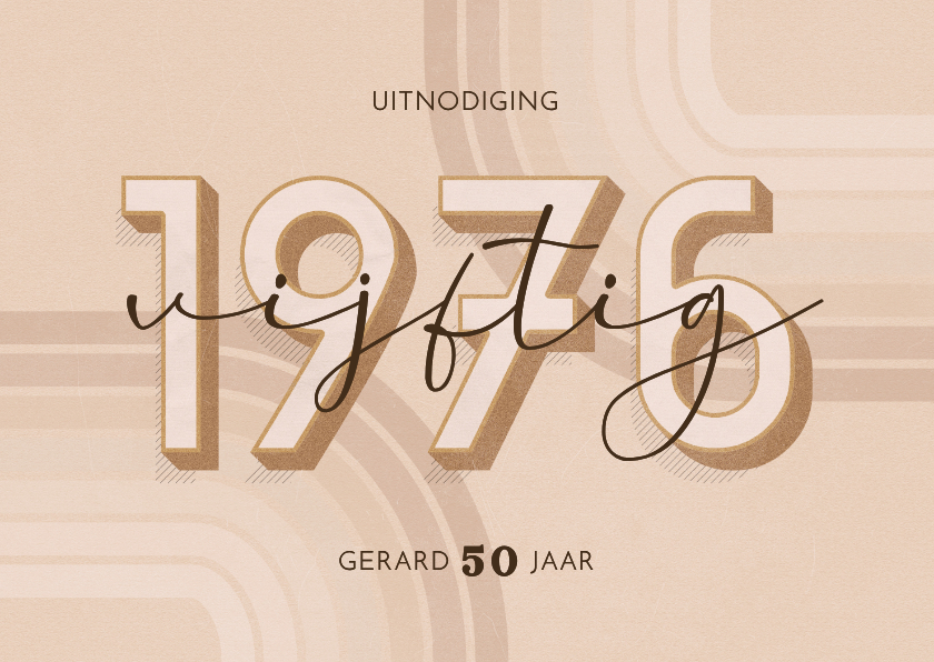 Uitnodigingen - Uitnodiging vijftig jaar retrolook 1976 3D beige