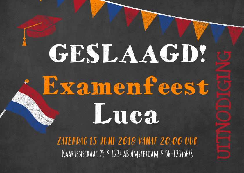Uitnodiging voor geslaagd feestje met tekst op krijtbord - Uitnodigingen Uitnodigingen - Uitnodiging voor geslaagd feestje met tekst op krijtbord