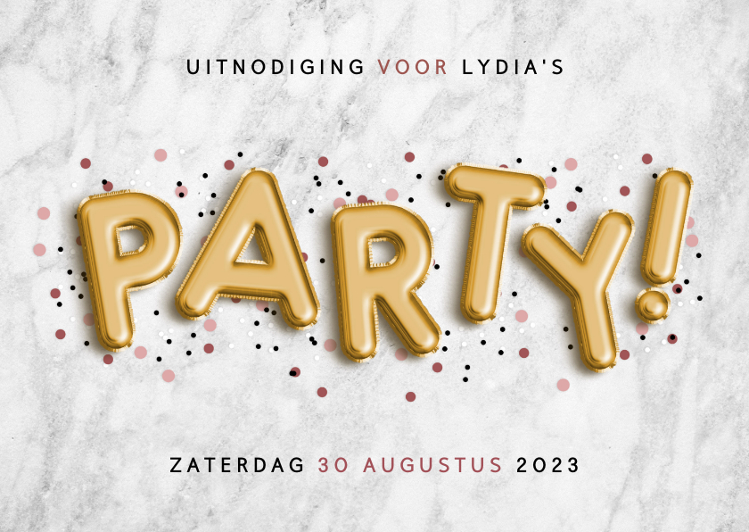 Uitnodigingen - Uitnodiging voor verjaardag met folie ballonnen en confetti