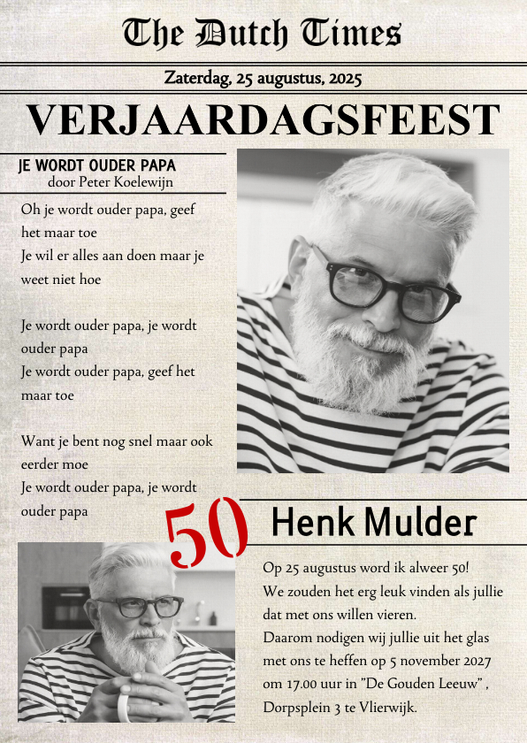 Uitnodigingen - Uitnodiging voorpagina nieuws jarig