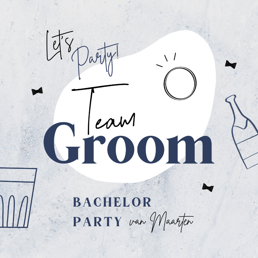 Uitnodigingen - Uitnodiging vrijgezellenfeest team groom blauw marmer bier