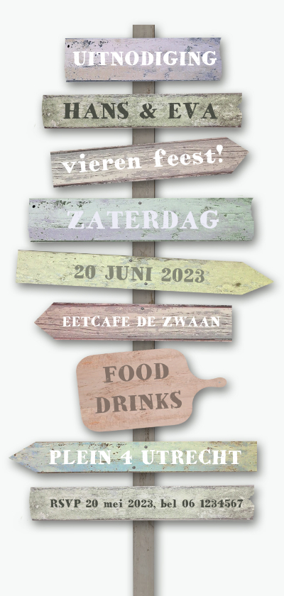 Uitnodigingen - Uitnodiging wegwijs bordjes lang