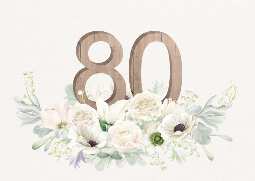 Uitnodigingen - Uitnodiging witte bloemen 80 jaar