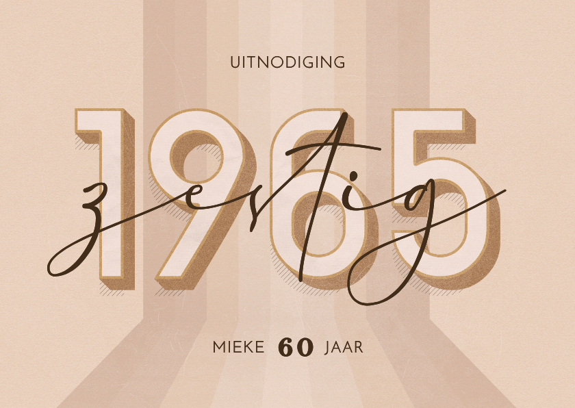 Uitnodigingen -  Uitnodiging zestig jaar retrolook beige 3d 1965 jaartal