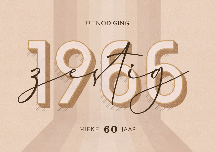 Uitnodigingen -  Uitnodiging zestig jaar retrolook beige 3d 1966 jaartal
