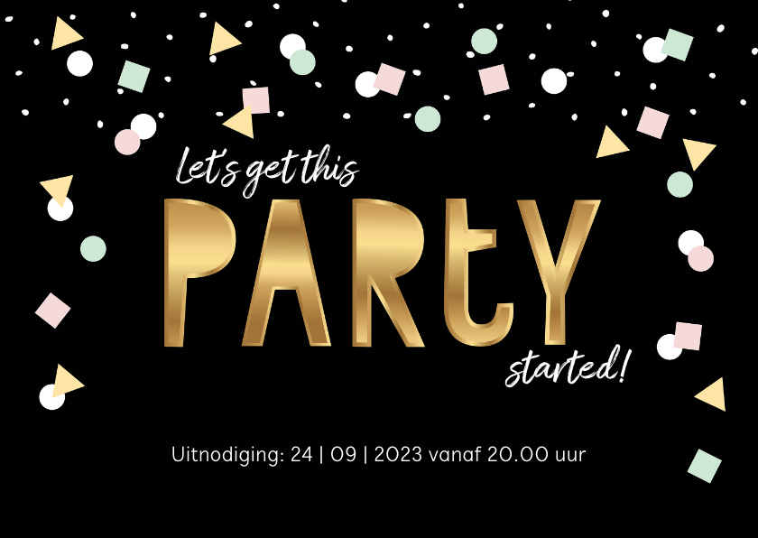 Uitnodiging zwart goud hip confetti - Uitnodigingen Uitnodigingen - Uitnodiging zwart goud hip confetti