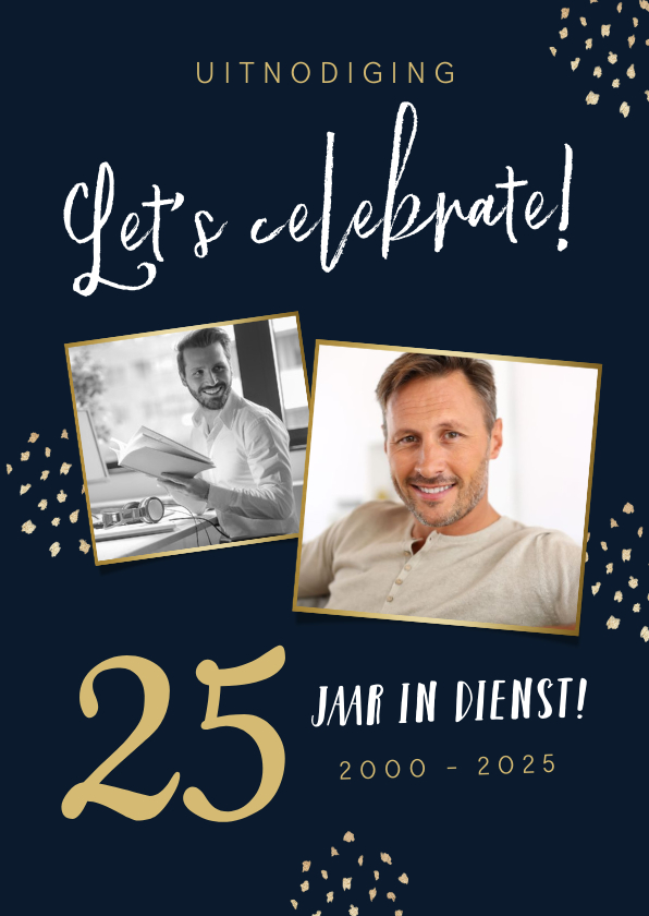 Uitnodigingskaart 25 jaar in dienst feestje confetti foto - Uitnodigingen Uitnodigingen - Uitnodigingskaart 25 jaar in dienst feestje confetti foto