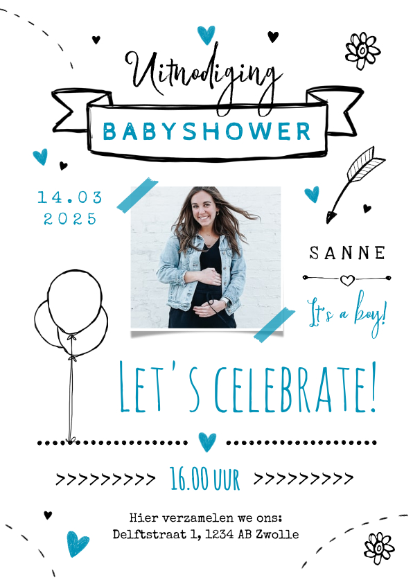 Uitnodigingen - Uitnodigingskaart babyshower jongen doodle foto feestje