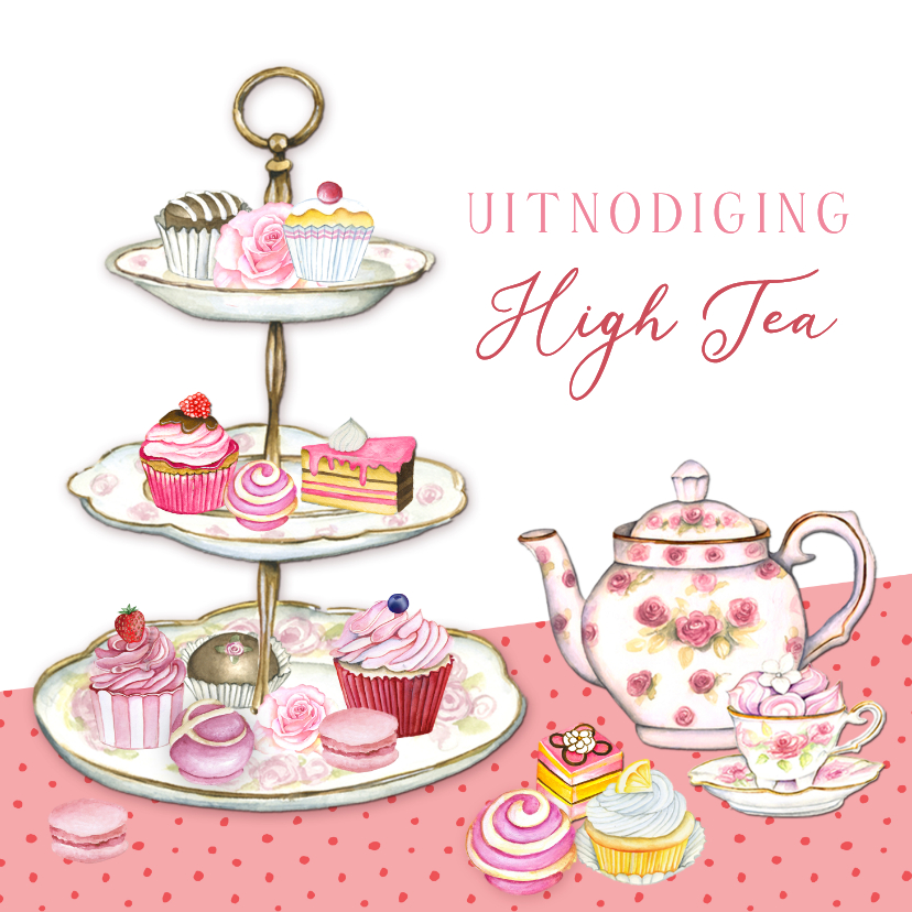 Uitnodigingskaart High Tea taartenstandaard - Uitnodigingen Uitnodigingen - Uitnodigingskaart High Tea taartenstandaard