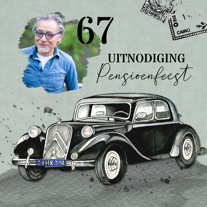 Uitnodigingen - Uitnodigingskaart pensioen oldtimer