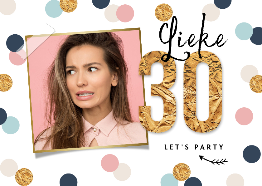 Uitnodigingen - Uitnodigingskaart verjaardag 30 vrouw confetti goud hip