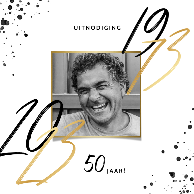 Uitnodigingen - Uitnodigingskaart verjaardag 50 zwarte spetters & jaartallen