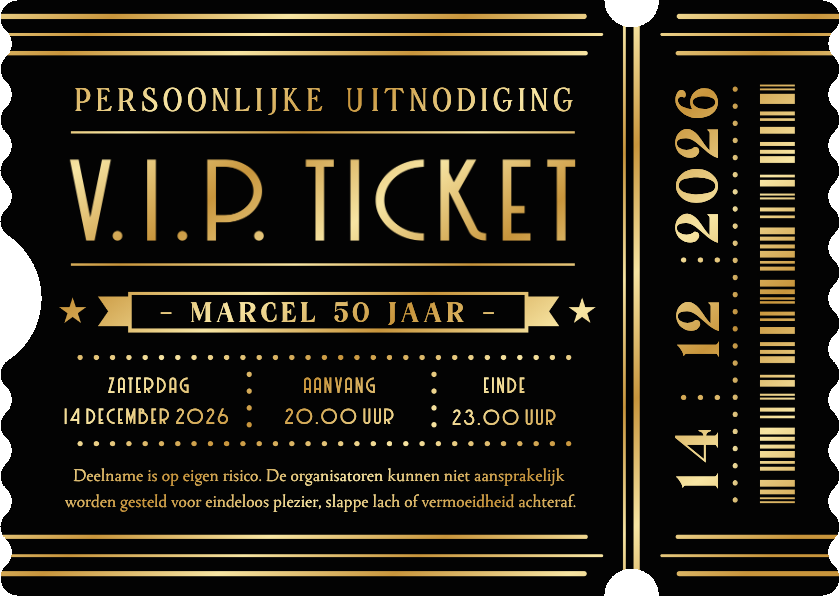 Uitnodigingen - V.I.P. ticket uitnodiging verjaardag feestje in ticket vorm