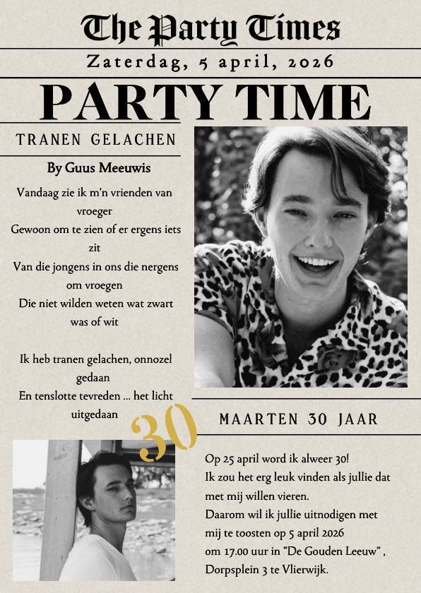 Uitnodigingen - Verjaardagsfeest Krant Feest 
