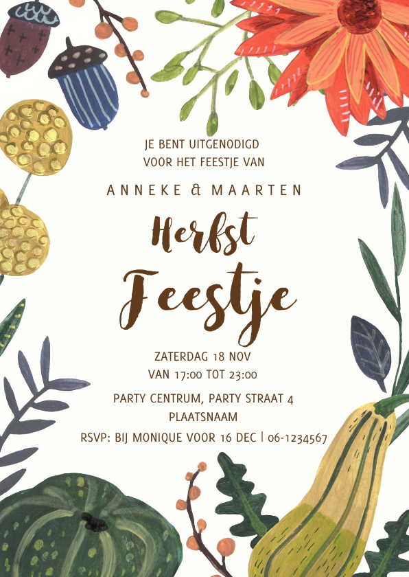 Verjaardagsfeestje botanisch herfst pompoen - Uitnodigingen Uitnodigingen - Verjaardagsfeestje botanisch herfst pompoen