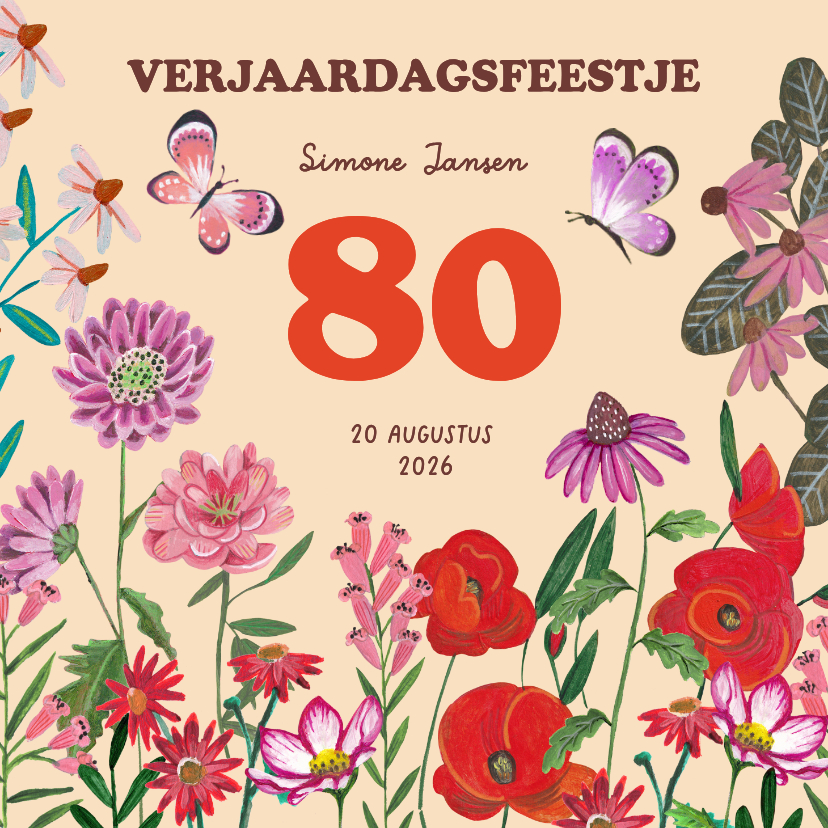 Verjaardagsuitnodiging bloemen 80 jaar kleurrijk feest - Uitnodigingen Uitnodigingen - Verjaardagsuitnodiging bloemen 80 jaar kleurrijk feest