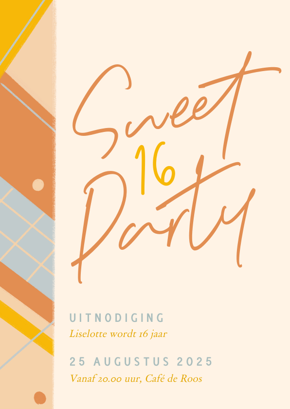 Uitnodigingen - Vrolijke uitnodiging sweet sixteen party