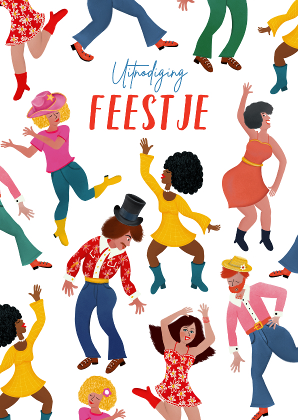 Uitnodigingen - Vrolijke uitnodigingskaart met dansende mensen