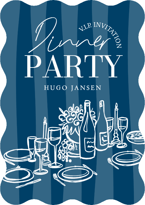 Wave uitnodiging diner party blauw gestreept doodle - Uitnodigingen Uitnodigingen - Wave uitnodiging diner party blauw gestreept doodle