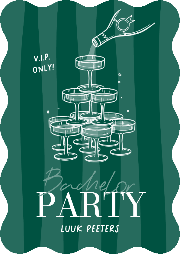 Uitnodigingen - Wave uitnodigingskaart bachelor party champagne toren vip