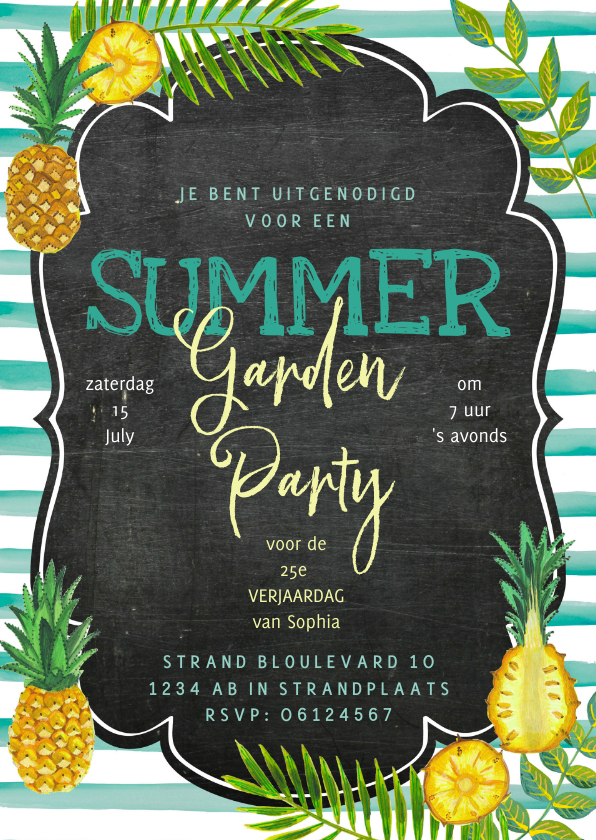 Uitnodigingen - Zomer verjaardag feest ananas