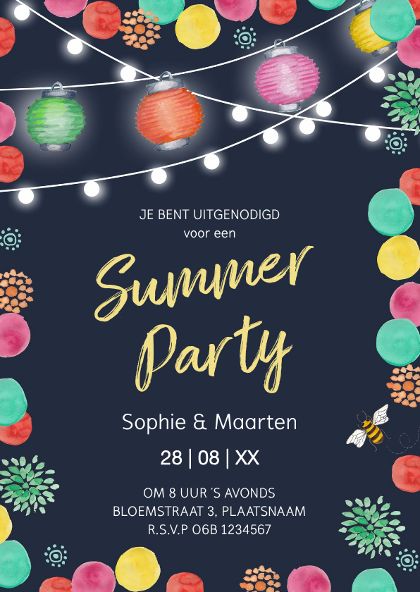 Uitnodigingen - Zomerfeest Tuinfeest Zomer Lampionnen