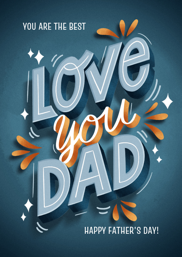 Vaderdag kaarten - Hippe Vaderdag kaart Love you Dad typografie