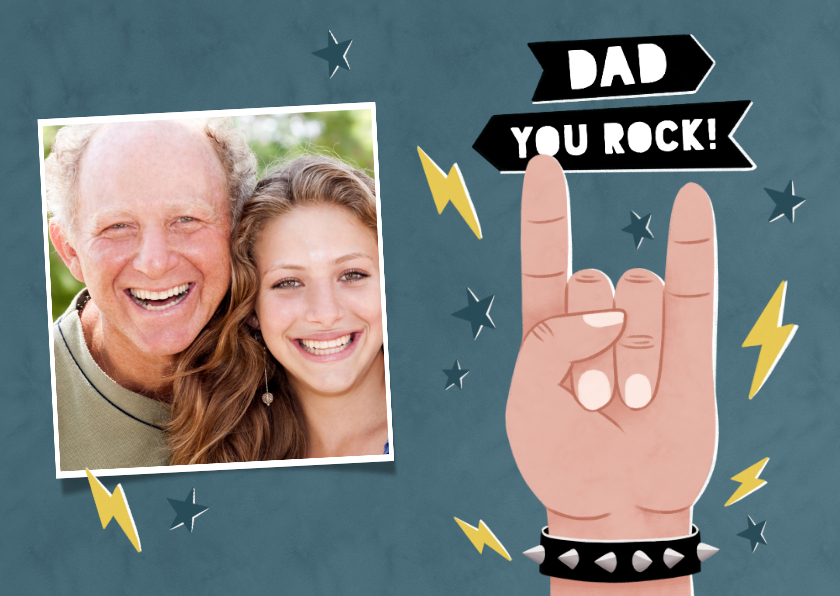 Vaderdag kaarten - Leuke vaderdag kaart Dad you rock met sterren en eigen foto