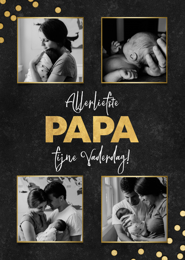 Stijlvolle vaderdag kaart fotocollage, zwart met gouden papa - Vaderdag kaarten Vaderdag kaarten - Stijlvolle vaderdag kaart fotocollage, zwart met gouden papa