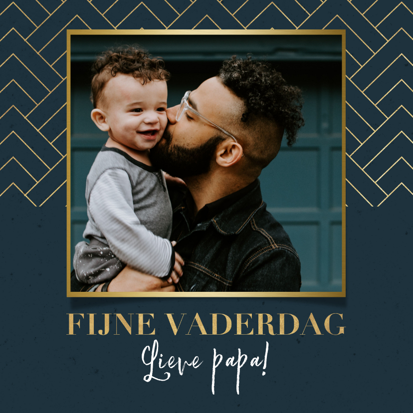 Stijlvolle vaderdag kaart met foto, blauw en gouden patroon - Vaderdag kaarten Vaderdag kaarten - Stijlvolle vaderdag kaart met foto, blauw en gouden patroon