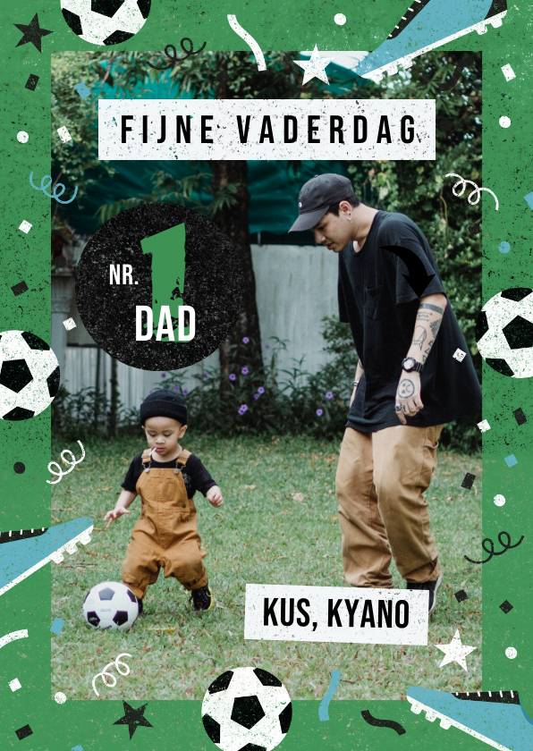 Vaderdag kaarten - Stoere vaderdagkaart met grote foto met voetbalkader