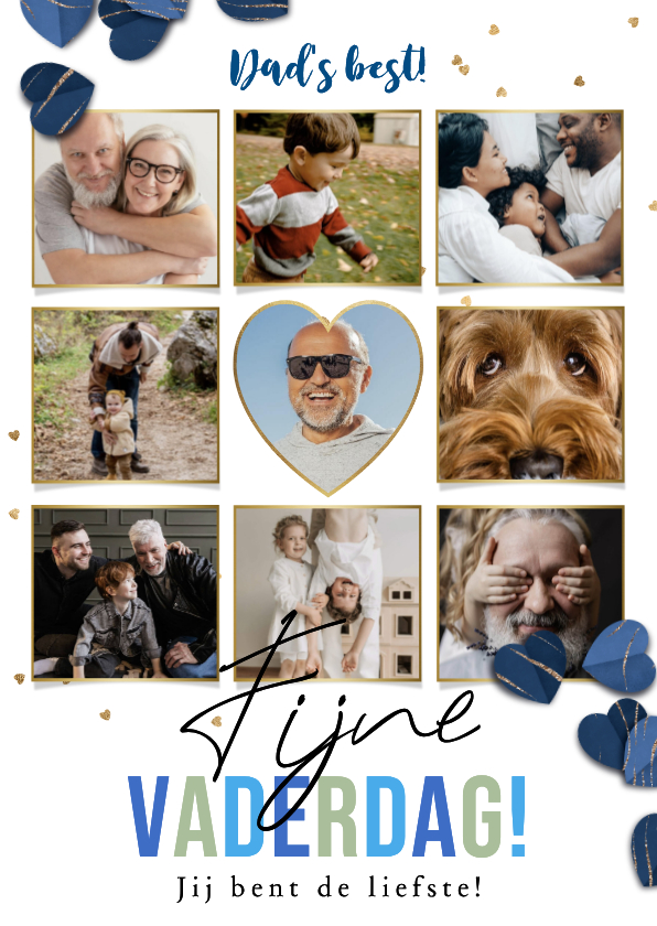Trendy vaderdagkaart fotocollage highlights hartjes - Vaderdag kaarten Vaderdag kaarten - Trendy vaderdagkaart fotocollage highlights hartjes