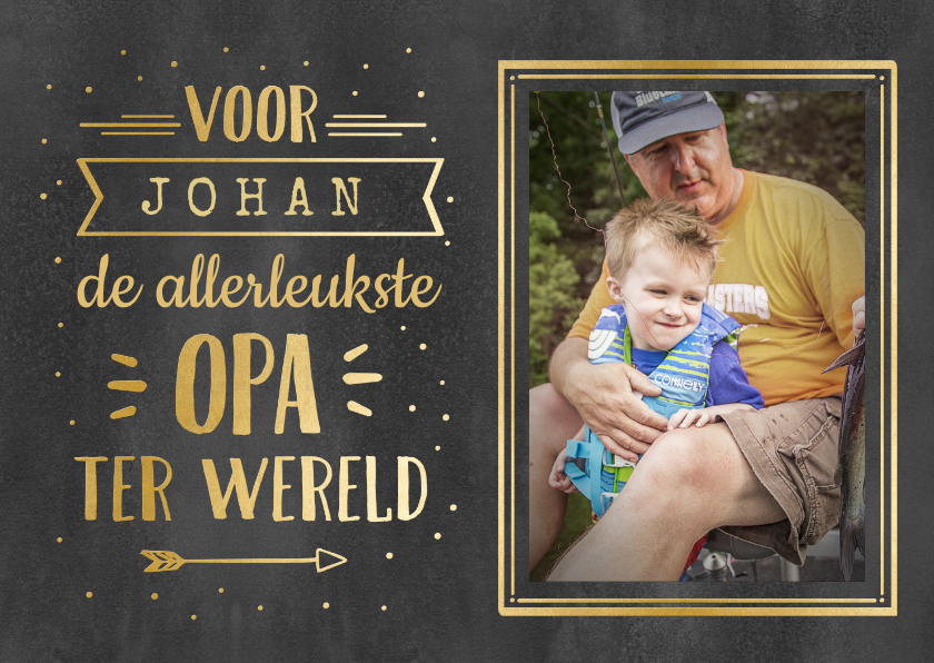 Vaderdag kaarten - Vaderdag handlettering kaart voor opa met naam - zwart goud