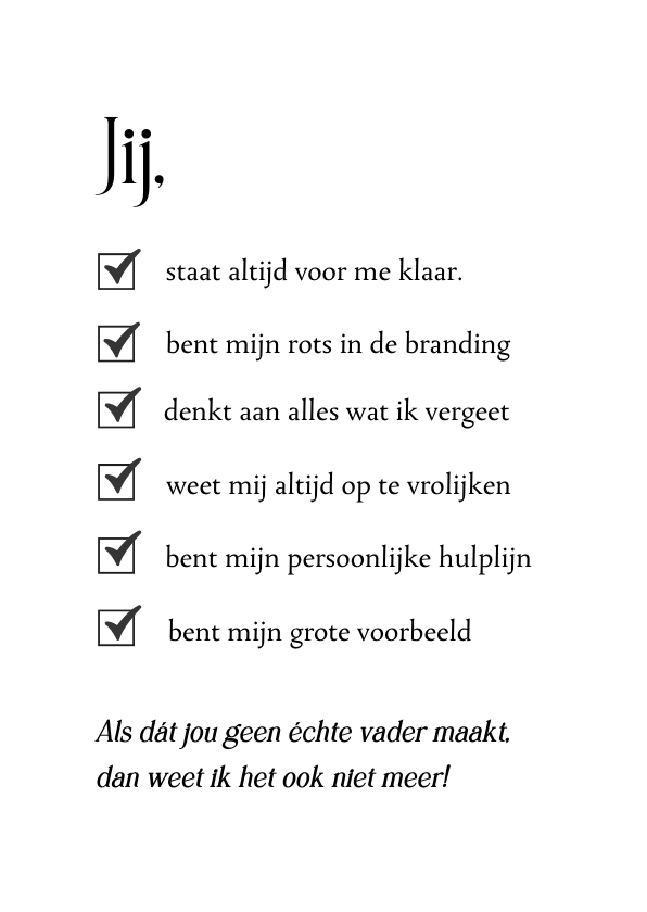 Vaderdag kaarten - Vaderdagkaart bonusvader checklist voor de beste vader