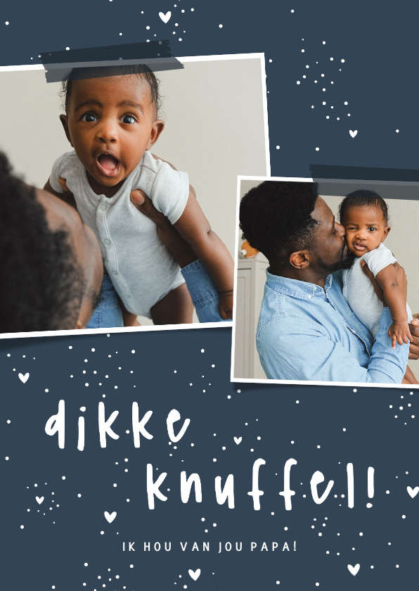 Vaderdagkaart dikke knuffel hartjes met 2 foto's - Vaderdag kaarten Vaderdag kaarten - Vaderdagkaart dikke knuffel hartjes met 2 foto's