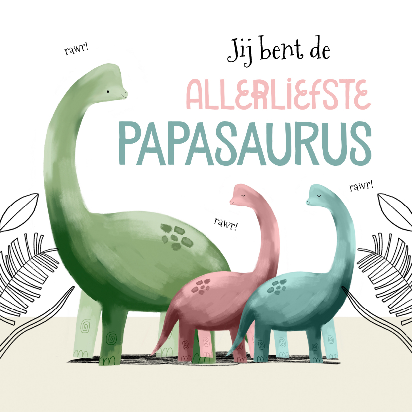 Vaderdag kaarten - Vaderdagkaart dinosaurusjes dochter zoon papasaurus