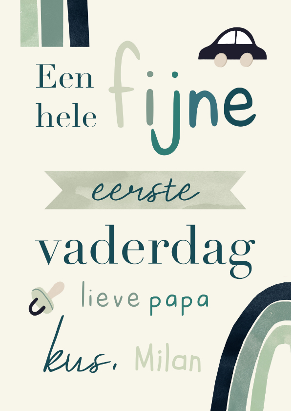 Vaderdag kaarten - Vaderdagkaart eerste Vaderdag regenboog typografisch