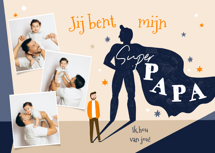 Vaderdag kaarten - Vaderdagkaart fotocollage superheld illustratie sterren