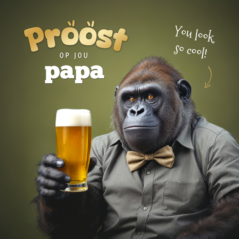 Vaderdagkaart grappig gorilla stoer bier proost - Vaderdag kaarten Vaderdag kaarten - Vaderdagkaart grappig gorilla stoer bier proost