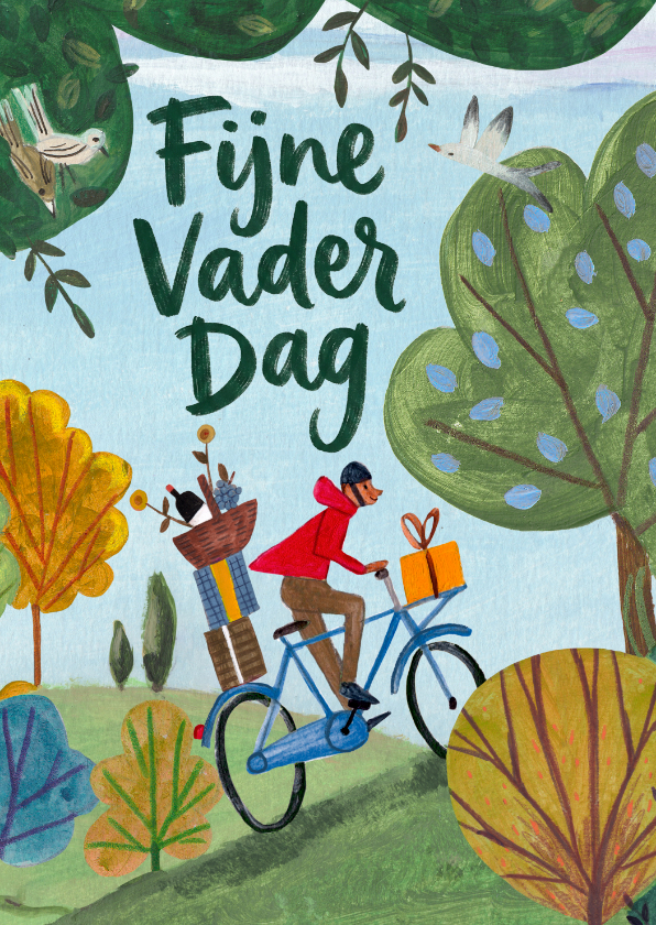 Vaderdag kaarten - Vaderdagkaart illustratie fiets papa natuur cadeau