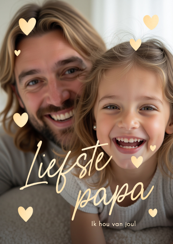 Vaderdagkaart liefste papa grote foto met gouden harten - Vaderdag kaarten Vaderdag kaarten - Vaderdagkaart liefste papa grote foto met gouden harten
