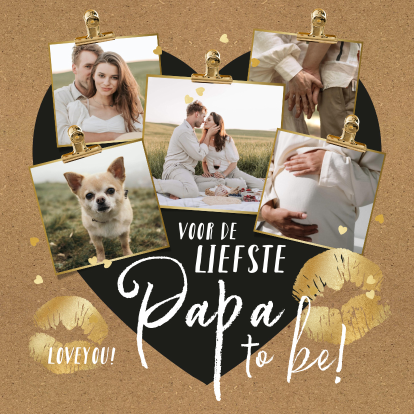 Vaderdag kaarten - Vaderdagkaart liefste papa (to be) goud kusjes hart collage