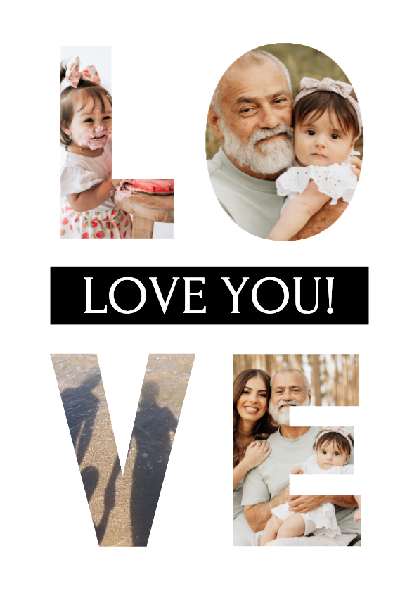 Vaderdagkaart met eigen foto's in de letters LOVE - Vaderdag kaarten Vaderdag kaarten - Vaderdagkaart met eigen foto's in de letters LOVE