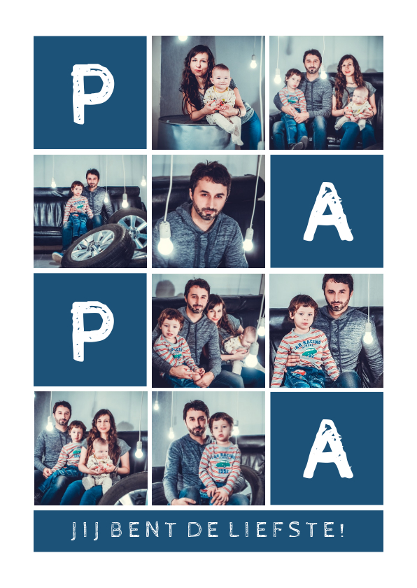 Vaderdag kaarten - Vaderdagkaart 'PAPA' fotocollage aanpasbare kleur