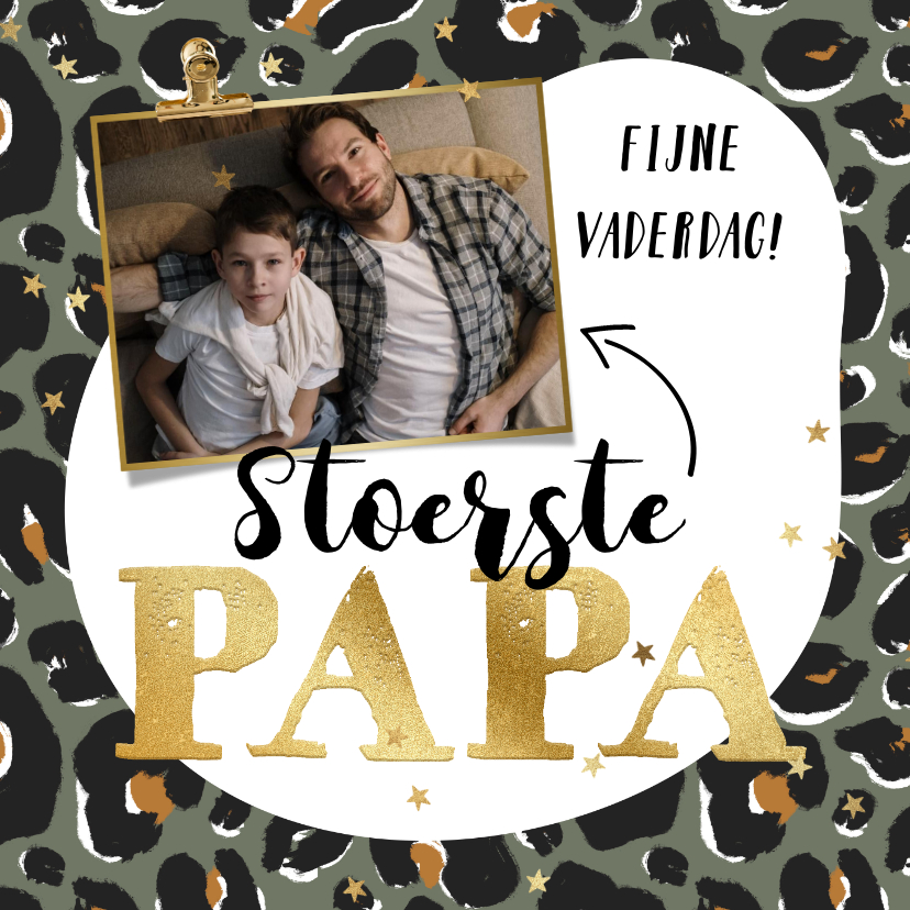 Vaderdag kaarten - Vaderdagkaart 'Stoerste Papa' panterprint foto goud sterren