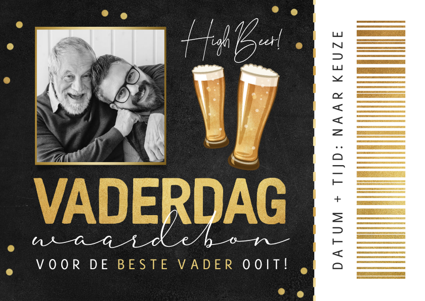 Vaderdag kaarten - Vaderdagkaart tegoedbon bier ticket goud confetti