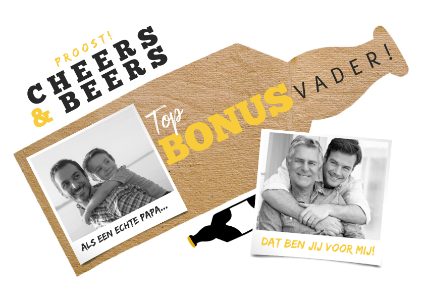 Vaderdagkaart top bonusvader met biertjes en foto's - Vaderdag kaarten Vaderdag kaarten - Vaderdagkaart top bonusvader met biertjes en foto's