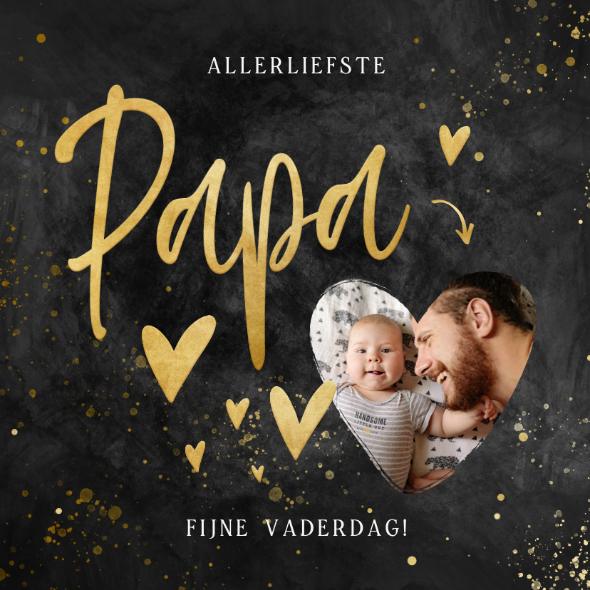 Vaderdag kaarten - Vaderdagkaartje allerliefste papa met foto en gouden hartjes