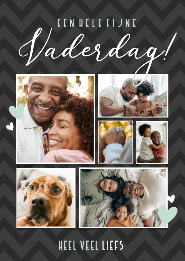 Zwarte fotocollage vaderdagkaart met 6 eigen foto's - Vaderdag kaarten Vaderdag kaarten - Zwarte fotocollage vaderdagkaart met 6 eigen foto's