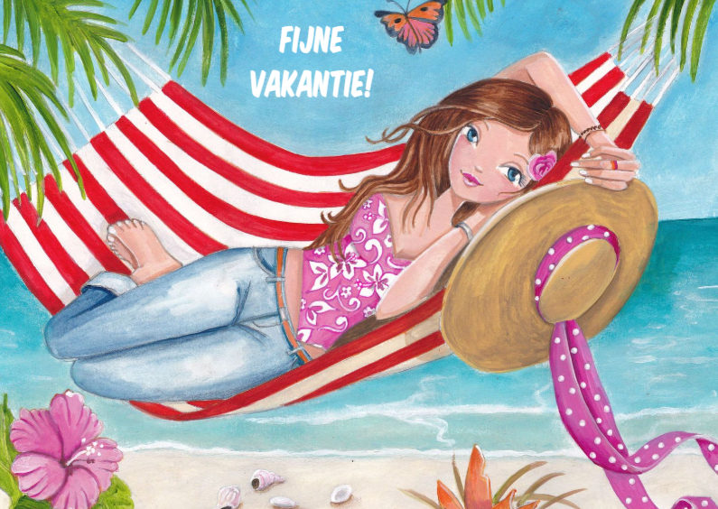 Vakantiekaarten - Fijne Vakantie Hangmat Illustratie